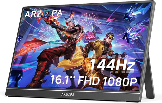 ARZOPA 16.1'' 144Hz Portable Gaming Monitor, 106% sRGB 1080P FHD Kickstand Portable Monitor with HDR, Ultra Slim, Eye Care, External Second Screen for Laptop, PC, PS5, Mac, Xbox-Z1FC by ARZOPA