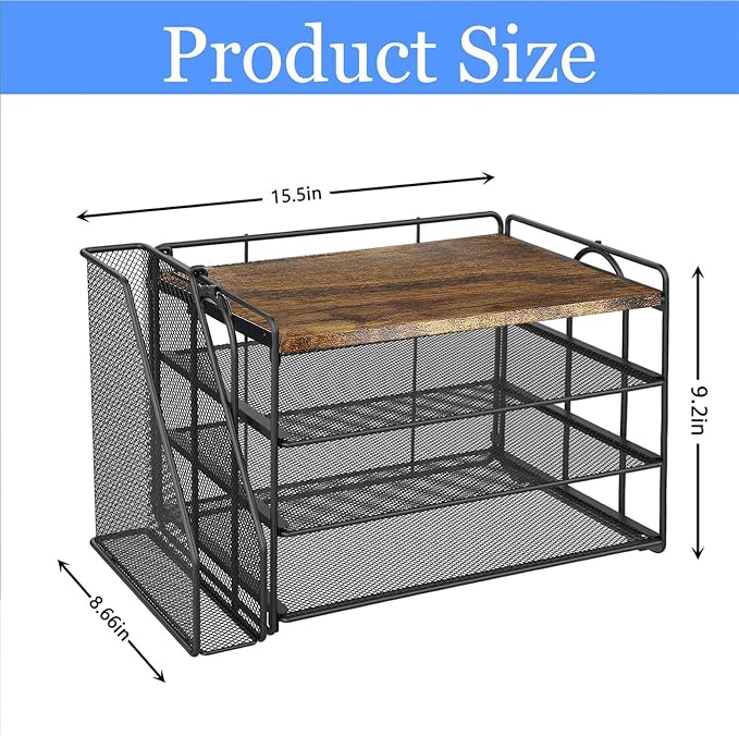 gianotter 4-Tier Wood Paper Organizer With Magazine Holder | Desk Organizers and Accessories, File Organizer for Office Supplies Storag (Wood, 4-Tier) - Image 4