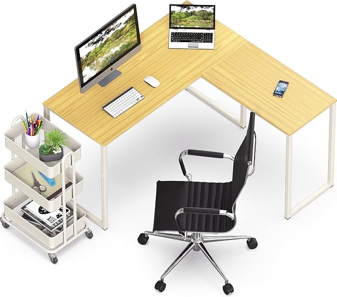SHW Mission 48 x 48 L-Shape Home Office Computer Desk, Oak | Reversible Desktop Design - Image 7