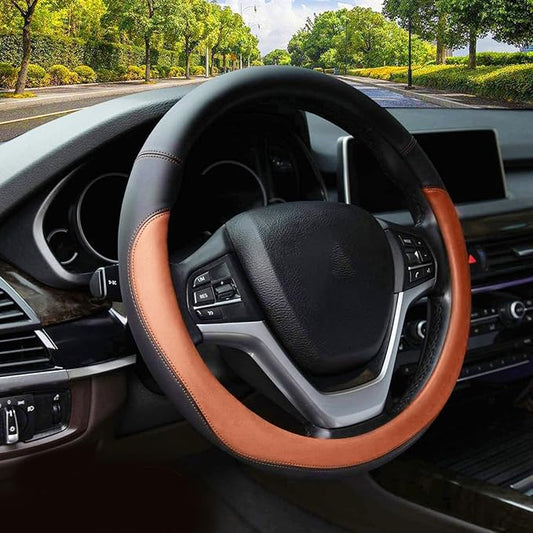 Valleycomfy Microfiber Leather Steering Wheel Covers Universal 15 inch (Brown by Valleycomfy