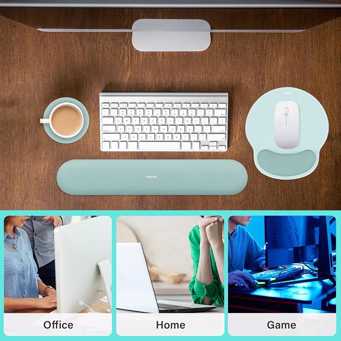MOSISO Wrist Rest Support for Mouse Pad&Keyboard Set, Aquamarine | Circle Curved Ergonomic Mousepad Non-Slip Base Home/Office Pain Relief&Easy Typing Pad with Soft Cloth&Silicone Lining - Image 6