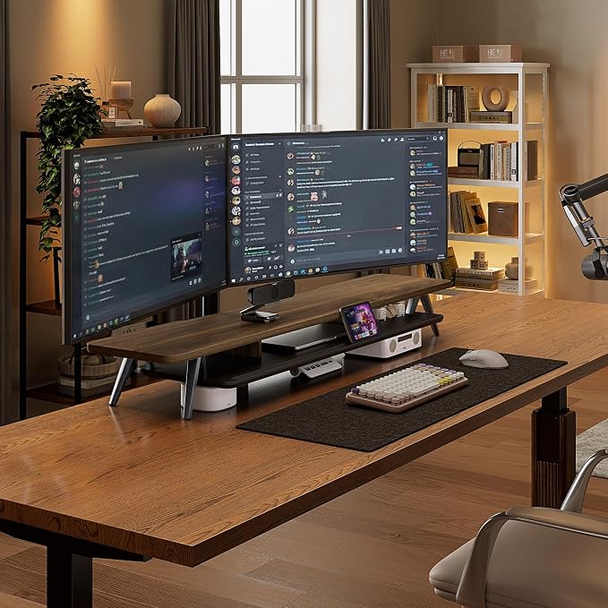 Fenge Dual Monitor Stand, Monitor Stands Riser for 2 monitors, 47.2 Inch Wood Desk Shelf with Storage Organizer and Cable Management for Office Desk Accessories - Image 7