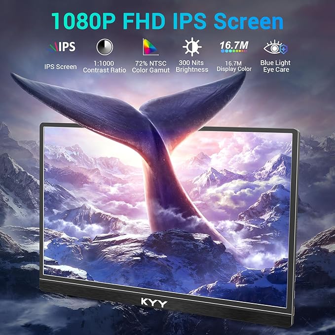 KYY Portable Monitor 15.6'' FHD 1080P USB C HDMI Gaming Monitor Ultra-Slim IPS Display w/Smart Cover & Speakers, Plug&Play, External Monitor for Laptop PC Phone Mac Xbox PS4 - Image 2