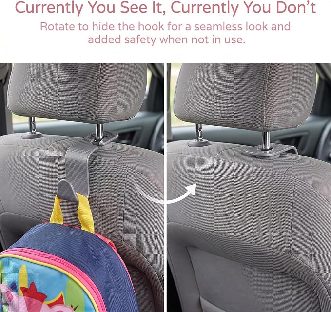 4PCS Car Seat Headrest Hooks, Auto Back Seat Hanger Holder, Durable Stylish Vehicle Organizer Universal Car Interior Accessories, Storage Hooks for Purses, Bags, Clothes (Carbon Fiber/Grey) - Image 5