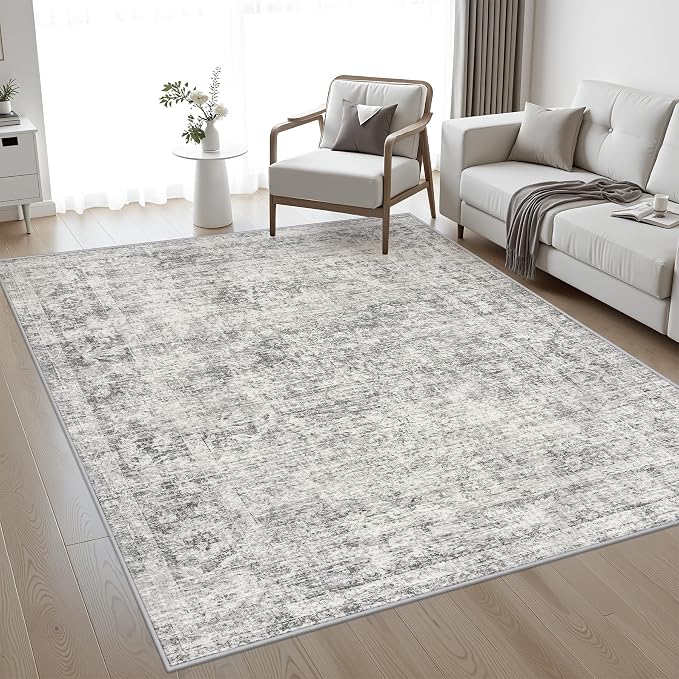 5x8 Area Rug Living Room Rug: Washable Modern Abstract Soft Thin Rug Indoor Floor No Slip Carpet for Bedroom Dining Room Farmhouse Nursery Home Office - Retro Black Grey - Image 2