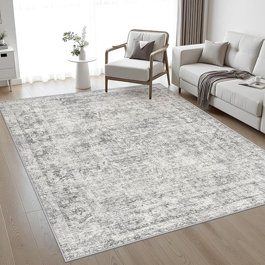 5x7 Area Rug Living Room Rug: Washable Modern Abstract Soft Thin Rug Indoor Floor No Slip Carpet for Bedroom Dining Room Farmhouse Nursery Home Office - Retro Black Grey by FXRHLP
