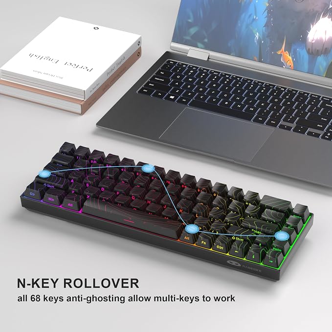 MageGee Portable 60% Mechanical Gaming Keyboard, RGB Backlit Compact 68 Keys Mini Wired Office Keyboard with Red Switches for Laptop PC Mac - Black Contour Lines - Image 7