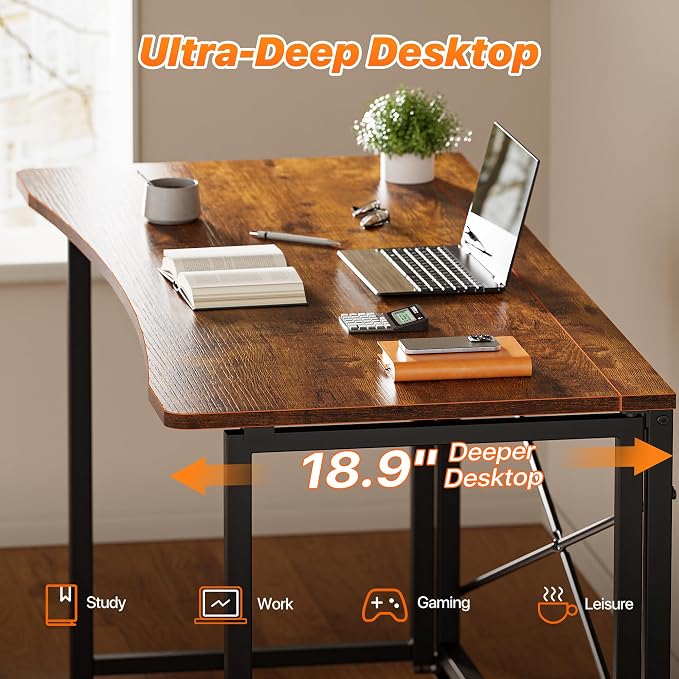 Huuger Folding Desk for Small Spaces, 31.5 Inch Foldable Computer Table, Easy Assembly, for Home Office, Study, Bedroom, Dorm, Space Saving, Small Writing Work Office Computer Desk, Rustic Brown - Image 4