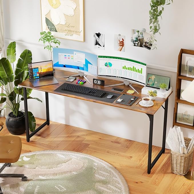 PayLessHere | 63 Inch Computer Desk | Vintage | Office Desk with Metal Frame, Adjustable Feet | Water-Resistant, Scratchproof Surface | Sturdy Writing Table for Home Office or Study | Pack of 1 - Image 2