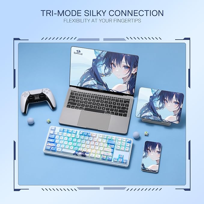Redragon K707 PRO SE 80% Wireless Gasket RGB Gaming Keyboard, 3-Modes 87 Keys TKL Anime Mechanical Keyboard w/Hot-Swap Socket, Dye-Sub PBT Keycaps & 5-Layer Noise Dampening, Custom Linear Switch - Image 6