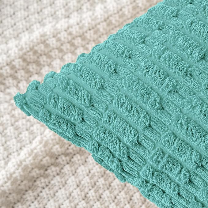 MIULEE Pack of 2 Corduroy Decorative Throw Pillow Covers 20x20 Inch Soft Boho Striped Pillow Covers Modern Farmhouse Home Decor for Summer Sofa Living Room Couch Bed Aqua Green - Image 4