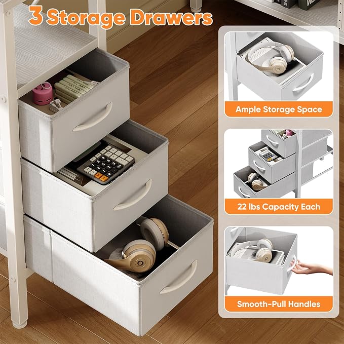 DUMOS L Shaped Desk with Power Outlet, Study Table | 47 Inch Corner Computer Gaming Unit, Adjustable Shelves, Home Office Bedroom, Modern White - Image 5