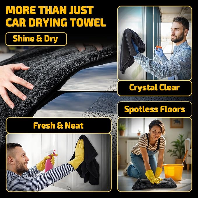 SMINDER 2-Pack 1200 GSM Car Drying Towels – Microfiber Towels for Cars (36" x 24"), Ultra-Absorbent, Streak-Free, Scratch-Free, No Water Spots, Double-Twist Pile & Edgeless Design - Image 7