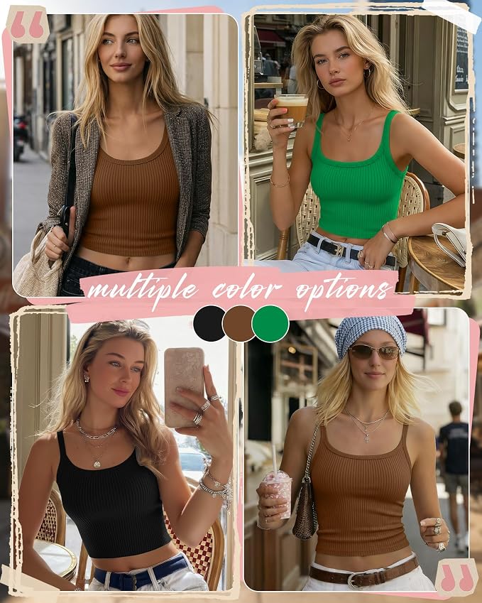 Ficerd 3 Pack Women's Tank Tops 95% Cotton Spaghetti Strap Ribbed Crop Camisole Slim Fitted Basic Summer Sleeveless Layer - Image 2