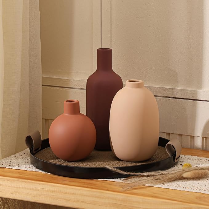 Ceramic Modern Vase for Home Decor Farmhouse Vases Set of 3 Terracotta Decorative Pottery Boho Vases for Pampas Grass Living Room Kitchen Bedroom Entryway Mantel Decor - Image 5