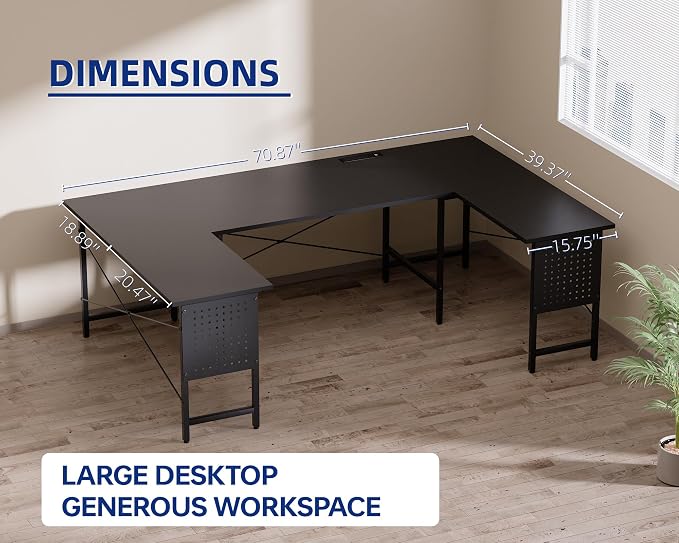 Pamray 71 Inch Large Gaming Desk with Power Outlets U Shaped Computer Desk | Spacious Workspace with USB Charging Ports & Pegboard & Headphone Hooks Suitable for PC Gaming Office Work Study and Writing - Image 6