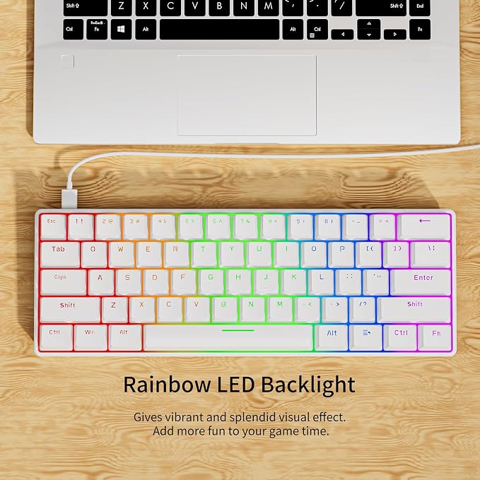 Newmen GM611 Mechanical Keyboard,LEDBacklit Wired Gaming Keyboard RedSwitch | Compact Portable,Mini 61 Keys,LED Backlit,60 Percent Mechanical Keyboard,White Keycaps,Windows Laptop PC,Linear Red Switches - Image 3
