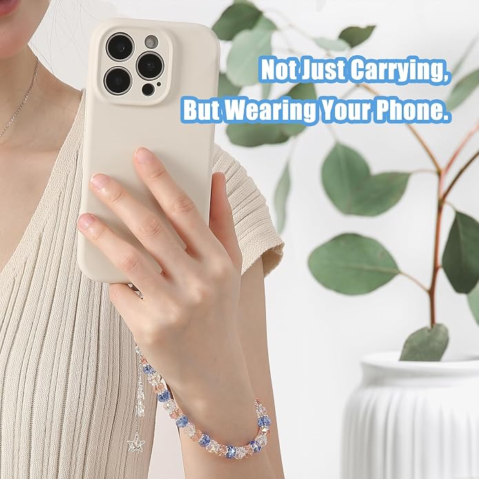 Phone Charm with Beaded Crystals, Anti-Theft Phone Strap, Hands-Free & Detachable Cellphone Lanyard, Cellphone Chain Wristlet with Tether Tab - Image 2