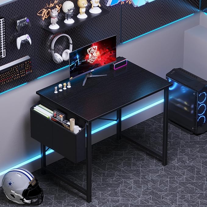 OLIXIS Small Computer Desk, 31 Inch Gaming Desks for Home Office | Writing Study Craft Work Table, Computer Workstation for Bedroom Small Spaces with Storage Bag, Black - Image 5