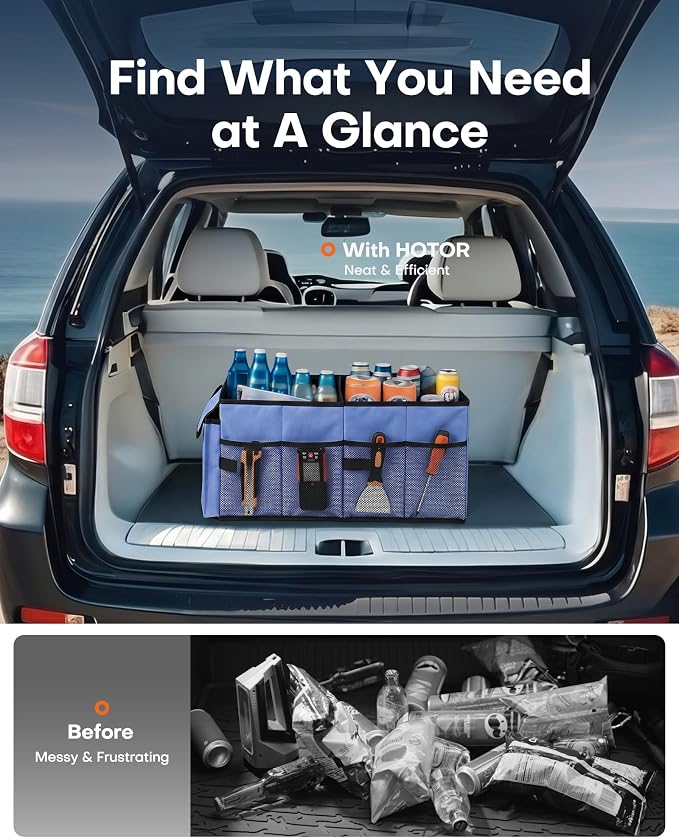 HOTOR Trunk Organizer for Car - Car Organizer, Foldable Trunk organizer for SUVs & Sedans, Sturdy Organization for Car Accessories, Tools, Sundries, Blue, 2 Compartments, 23.6"×14.2"×10.6" - Image 6