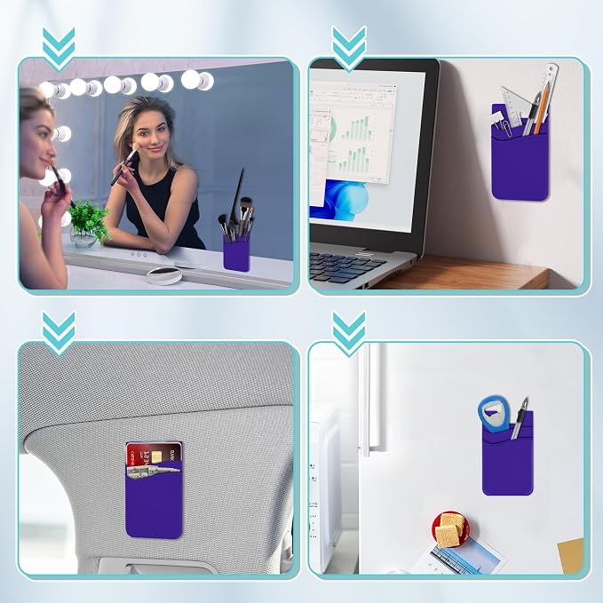 SHANSHUI Phone Card Holder, 3 Pack Cell Phone Sleeves Silicone Wallet for Credit ID Business Card Pocket Fitting for iPhone, Android and Most Smartphones - Black Purple Blue - Image 7