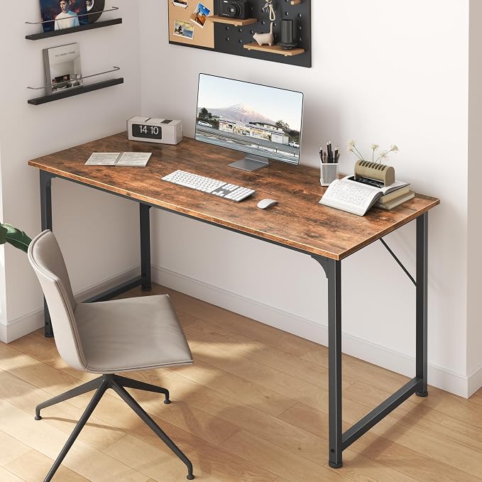 Huuger Computer Desk, 48 Inch Office Desk, Gaming Desk with Storage, Writing Desk Work Desk for Home Office, Study, Modern Simple Desk, Large Legroom, Metal Frame, Rustic Brown - Image 6
