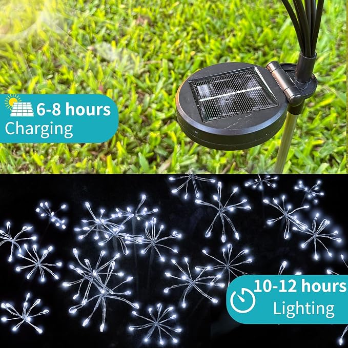 JJGoo Solar Garden Lights, New Upgraded 2 Pack Solar Swaying Starburst Light, Waterproof Fireworks Outdoor Lights, Yard Patio Pathway Decoration, White - Image 5