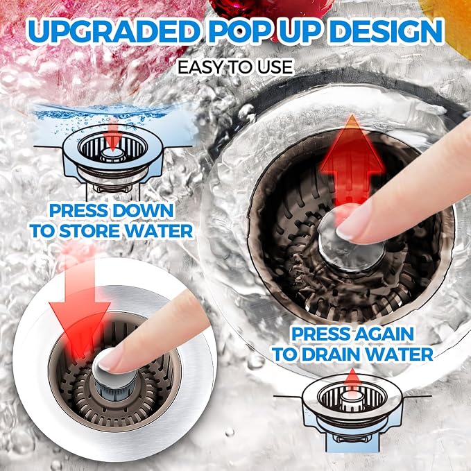 zaa 3 in 1 Kitchen Sink Drain Strainer Stopper Removable Basket Pop-Up | Kitchen Sink Accessories 1 Pack Brown Stainless - Food Catcher, Odor-Blocking Seal, Fits 3.5" Drain, Easy Clean - Image 3