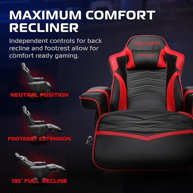 Respawn 900 Gaming Recliner Chair with Footrest, Cup Holder and Swivel | Ergonomic gaming recliner with footrest, cup holder, lumbar support, 135° recline & 360° swivel for console gaming - Image 4