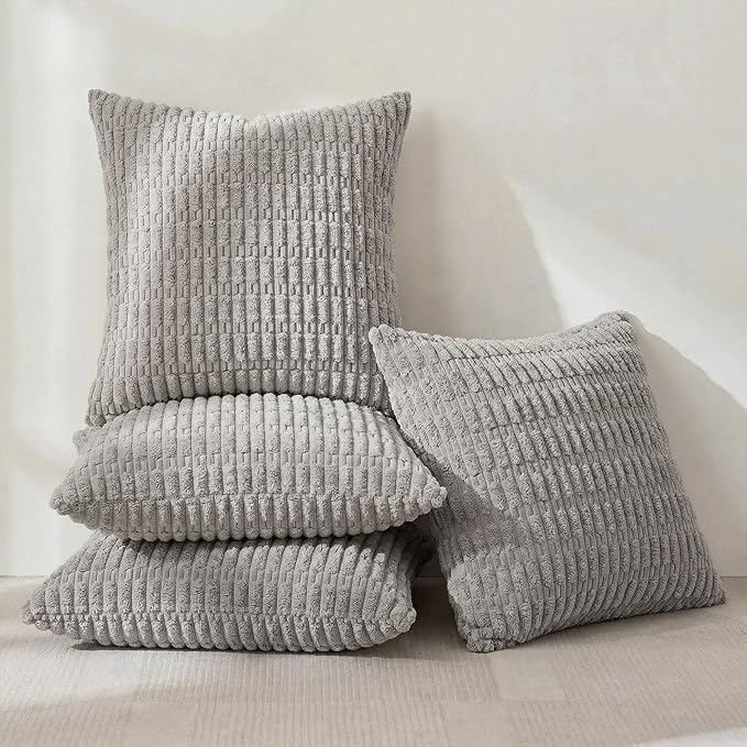 Fancy Homi 4 Packs Decorative Throw Pillow Covers for Living Room Couch Bed, Modern Farmhouse Boho Home Décor Accent Cushion Case, 16" x 16", Gray - Image 2