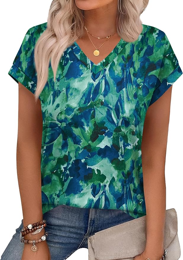 Rapbin Womens Summer Tops Women Blouses Dressy Casual V Neck T Shirts Short Sleeve Spring Tops for Women - Image 4