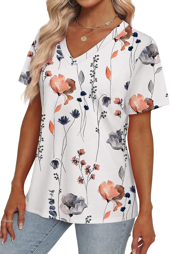 Alaroo Womens Summer Tops 2026 V Neck Short Sleeve Shirts Trendy Dressy Casual Vacation Outfits Printed - Image 3