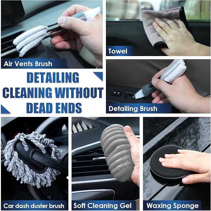 21Pcs Car Cleaning Kit with High Power Handheld Vacuum, Car Wash Mop with Long Handle, Bucket, Detailing Brush Set, Windshield Cleaner, Complete Interior Exterior Washing Supply for Men Women - Image 6