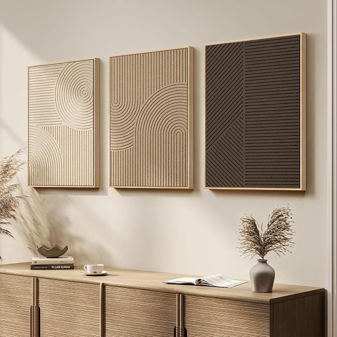 3D Textured Framed Boho Neutral Abstract Wall Art, 3 Piece Modern Minimalist Paintings Artwork for Walls, Brown Beige Tan Geometric Pictures for Living Room Dining Bedroom Office Wall Decor 16x24 In - Image 4