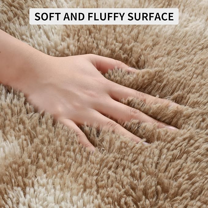 Tepook Area Rugs 9x12 for Living Room, Super Soft Fluffy Rugs for Bedroom, Modern Shaggy Rug Fuzzy Carpets for Kids, Plush Indoor Nursery Home Decor Rug with Non-Slip Bottom, Tie-Dyed Beige - Image 7