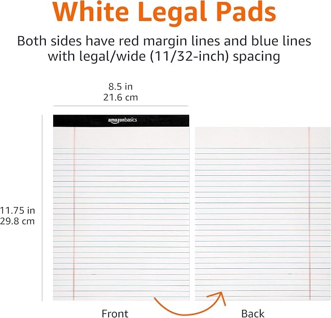 Amazon Basics Wide Ruled Lined Writing Note Pads for Office Supplies, 8.5" x 11.75", White, 12-Pack of 50 Perforated Sheets - Image 5