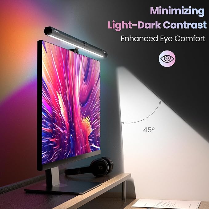 Quntis Monitor Light RGB PRO Backlight, Eye-Care Dual Light Computer Light Bar Gaming Office Desk Lamp, 15 Modes Dimmable Backlight, 3 Color Temperature Adjustable Brightness, Ra95 Screen Light Bar - Image 4