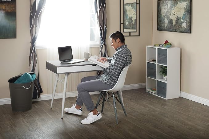 Calico Designs 51252 Alcove Modern Large Split Drawer in White/Cement Gray Desk with Storage - Image 13