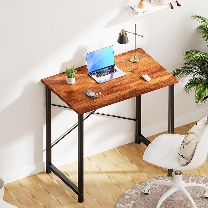 OLIXIS Small Computer Desk, Writing Desk, Home Office, 32 Inch | Study Table, X-Shaped Metal Frame, Scratch-Resistant Tabletop, Bedroom Spaces Setup, Rust - Image 2