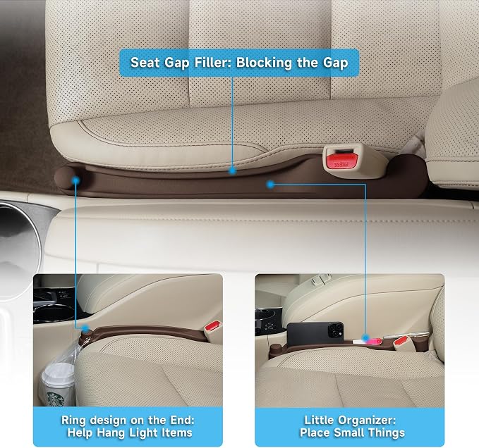 Givifive Car Seat Gap Filler Set of 2, 3IN1 Seat Side Gap Filler Plug with Storage Slot & Hook Function, Soft Foam Universal Fit Car SUV Truck Fill Gap Between Seats Console Organizer（Dark Brown） - Image 3