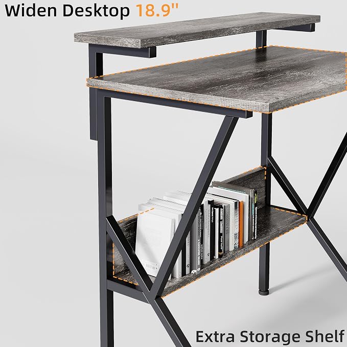 COTUBLR Small Desk, Small Computer Desk for Small Spaces, 27.5 Inch Computer Desk with Adjustable Monitor Stand, Compact Desk with Storage, Tiny Desk Study Desk for Bedroom Home Office, Grey - Image 4