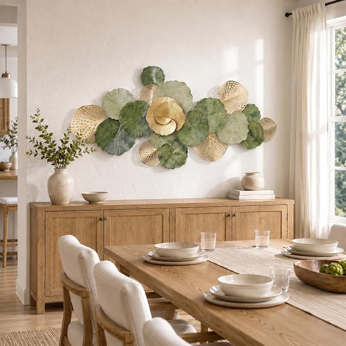Axioglo 67" Large Wall Decor 3D Lotus Leaf Metal Wall Art for Living Room | 67" x31" metal wall decor with layered metal texture, mounting hardware, two-way display - Image 6