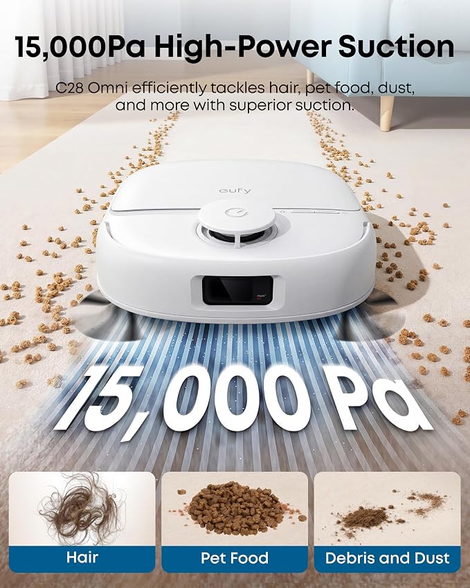 eufy C28 Robot Vacuum and Mop Combo, 15,000 Pa, HydroJet Roller Mop | Upgraded from X10 Pro, Zero-Tangle for Pet Hair, Auto Mop Washing&Drying, Self-Emptying&Refilling 2026 New, White - Image 5
