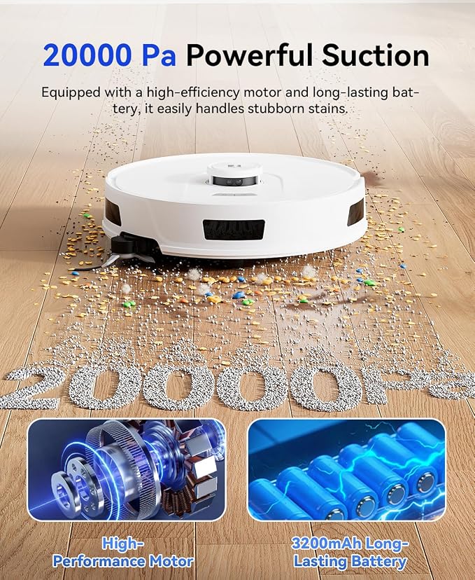 Robot Vacuum and Mop 20,000Pa Robot Vacuum Cleaner,120Day Self Emptying Vacuum Robot,Lidar Navigation,5G/2.4GWiFi APP Aspirateur Robot,Self-Charging Robot Vacuums for Pet,Floor,Carpet R11White - Image 2