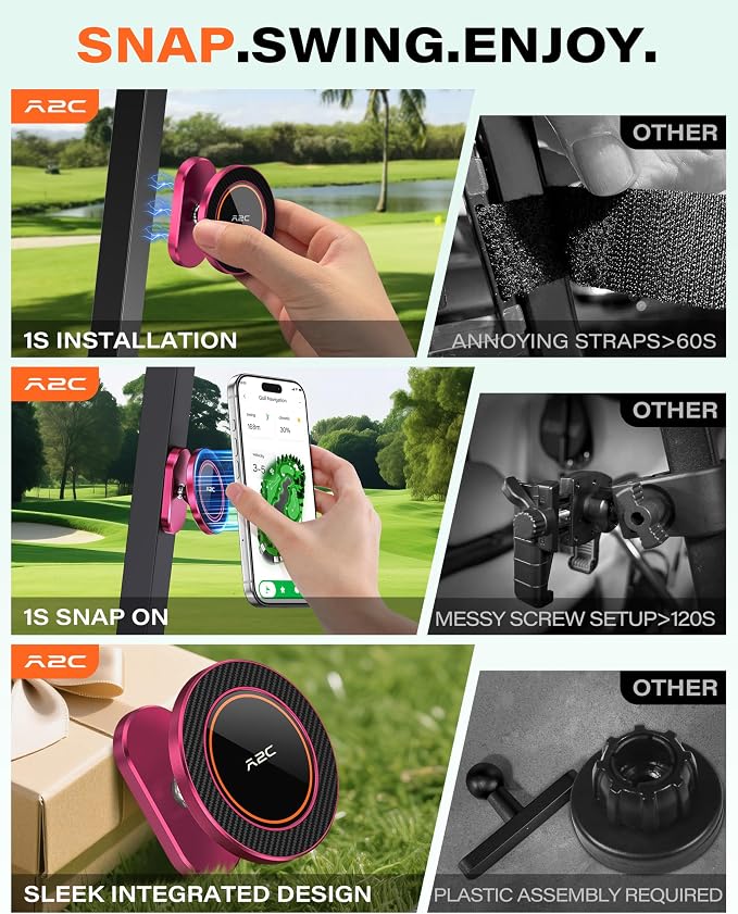 A2C Burgundy Alloy Magnetic Golf Cart Phone Holder, Women Golf Accessories | Rose Red Golf Gifts for Female Golfers Ladies Her Girls Mom Mother Wife, Golf Accessories Essential Fits EZGO Club Car Yamaha - Image 3
