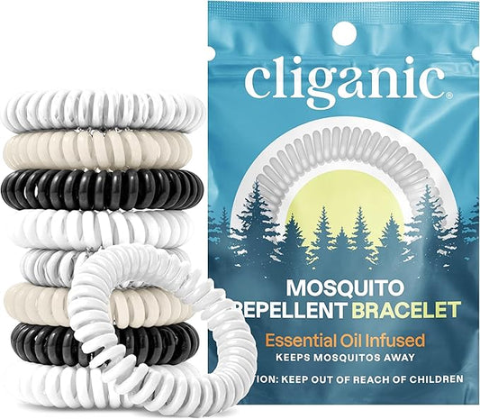 Cliganic 10 Pack Mosquito Repellent Bracelets for Adults & Kids (Neutral Colors) - Natural DEET-Free Bands, Individually Wrapped by Cliganic