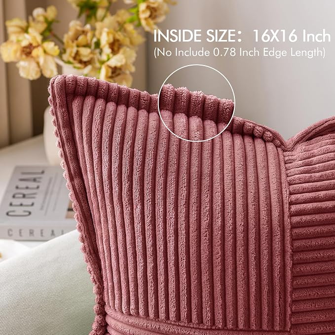 MIULEE Decorative Throw Pillow Covers for Couch Bed Livingroom 16x16 Inch Set of 2 Cranberry Red Boho Accent Throw Pllows Broadside Striped Patchwork Soft Corduroy Pillowcases - Image 2
