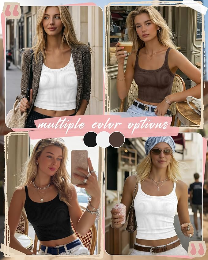 Ficerd 3 Pack Women's Tank Tops 95% Cotton Spaghetti Strap Ribbed Crop Camisole Slim Fitted Basic Summer Sleeveless Layer - Image 2