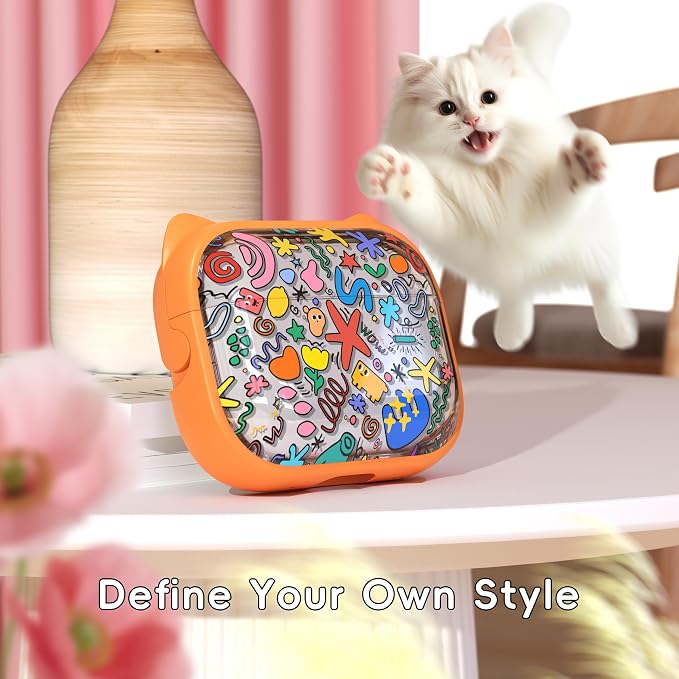 for AirPods Pro 2 Case with Cleaning Kit, Cute Cat Ear Print Design & Cute Buckle for Girls, Phone Holder & Top Safe Lock Buckle Design for AirPods Pro 2nd/1st Gen case, Orange Seaworld - Image 2