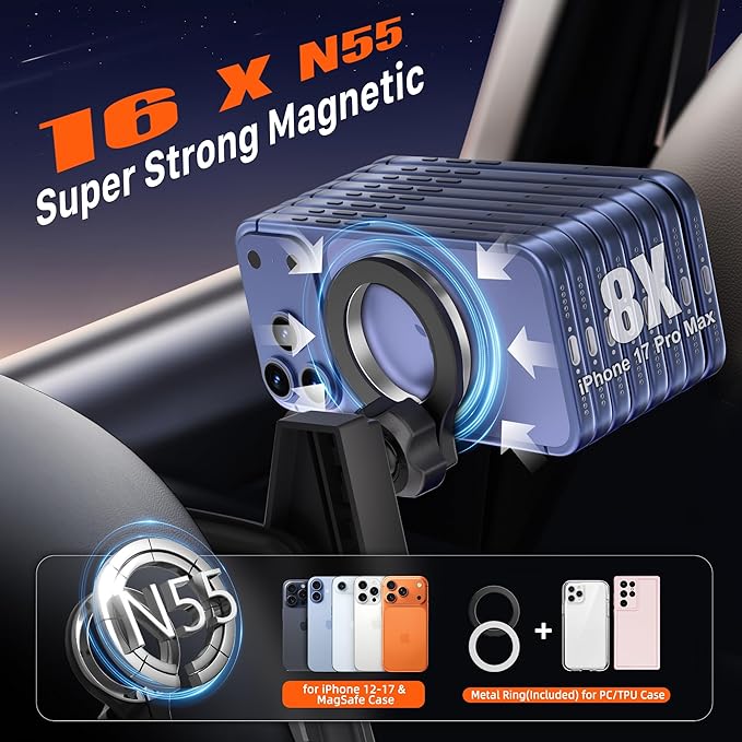 Car Phone Holder for Honda CRV 2017 2018 2019 2020 2021 2022: Magnetic Screen Cell Phone Mount for CR-V 5/7 Inch Touchscreen Accessories - 360° Rotation Compatible with MagSafe for iPhone Samsung - Image 3